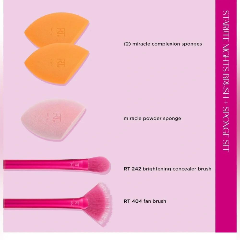 Real Techniques Starlight Nights Brush+Sponge Set for Concealer+Highlighter .